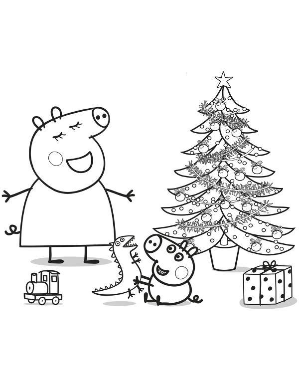 Online coloring book: Coloring page mummy pig is singing Christmas carols